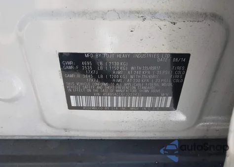 2015 Subaru Outback 2.5I Premium z USA, uszkodzony, nr VIN 4S4BSACC6F3223435